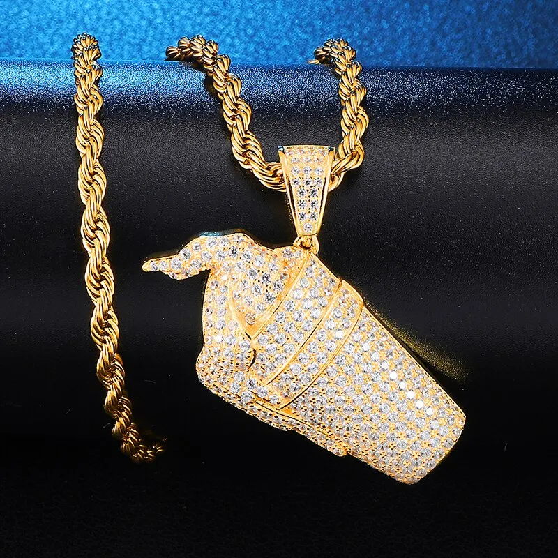 Cubic-Zirconia-Studded Ice Cream Float Bling Hip-hop Pendant Necklace