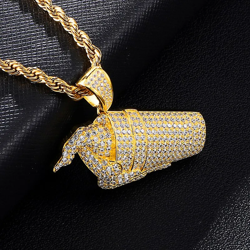 Cubic-Zirconia-Studded Ice Cream Float Bling Hip-hop Pendant Necklace