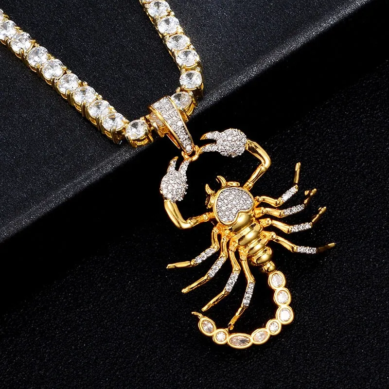 Cubic-Zirconia-Studded Scorpion Bling Hip-hop Pendant Necklace