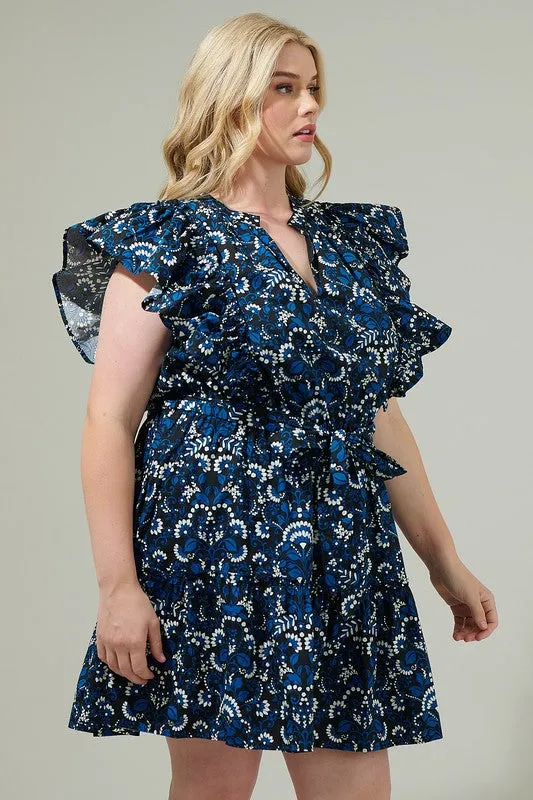 Curvy Black and Blue Pattern Dress