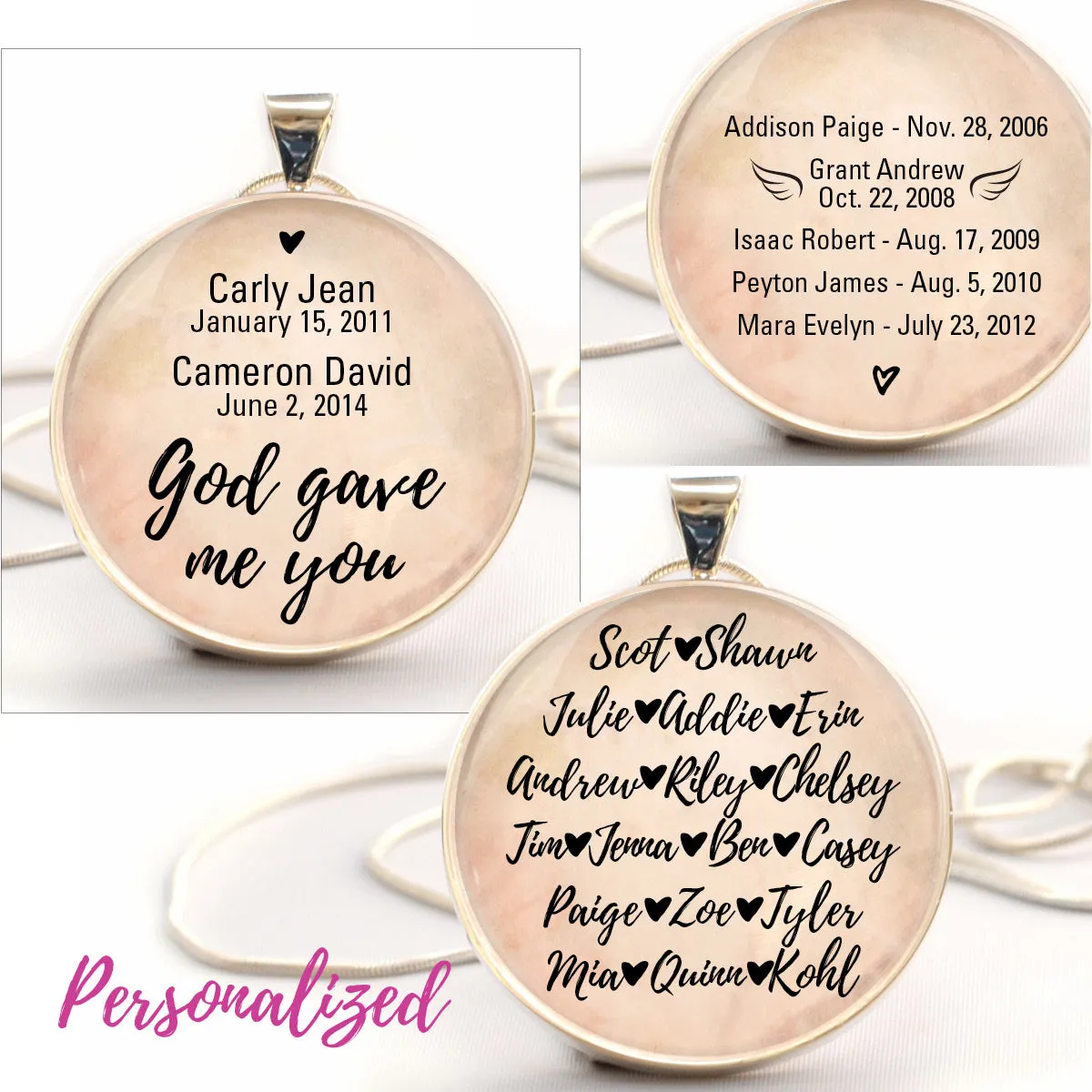 Custom-Designed Pendant, Grandmothers' & Mothers' Personalized Silver-Plated Christian Pendant Necklace – Feature Grandchildrens’ Names!