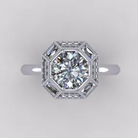 Custom Order- Custom Old European Cut Art Deco Engagement Ring