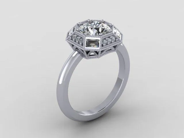 Custom Order- Custom Old European Cut Art Deco Engagement Ring