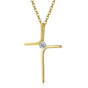 Dainty Gold Colored Cross with Zirconia Crystal Pendant Necklace