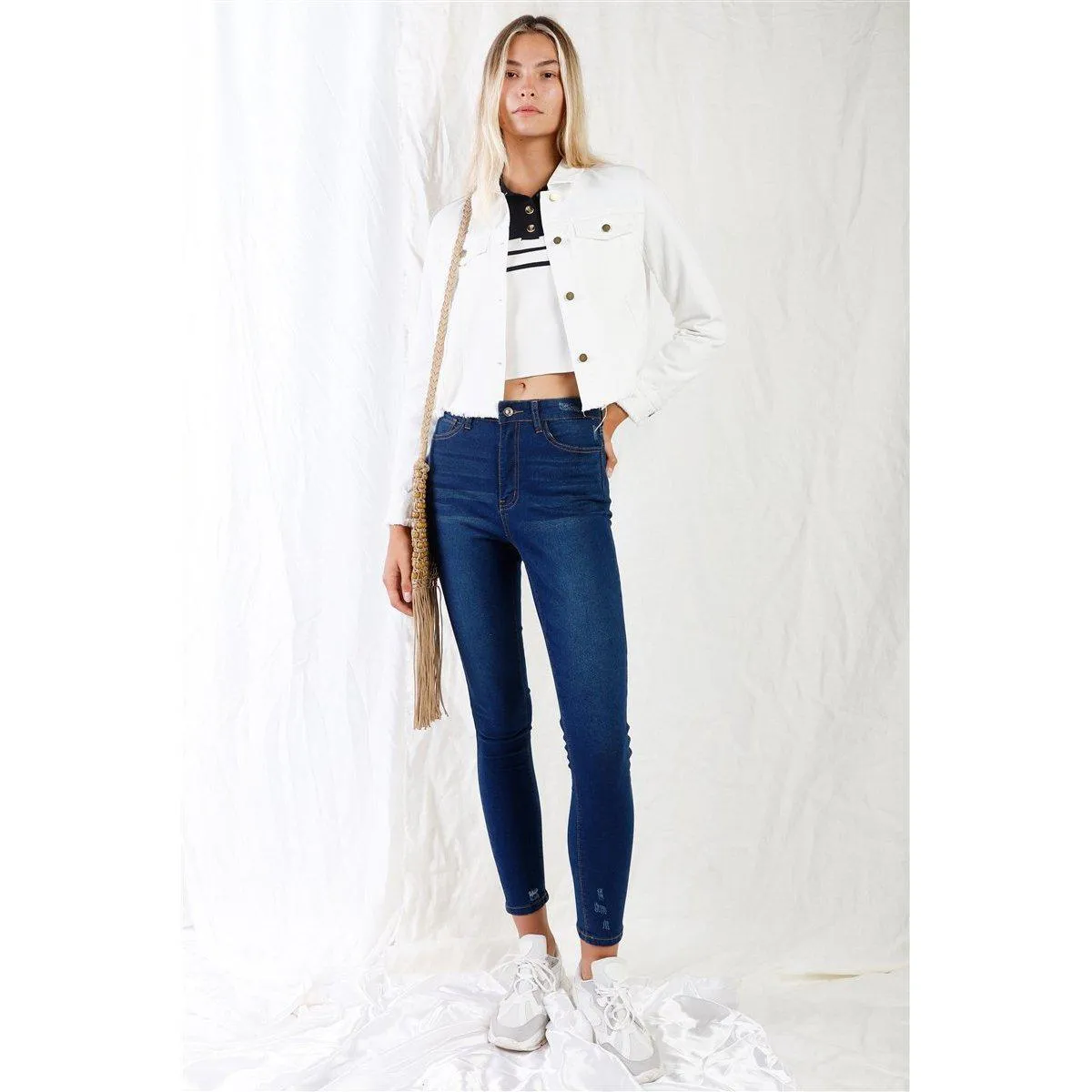 Dark Blue High-waisted With Rips Skinny Denim Jeans