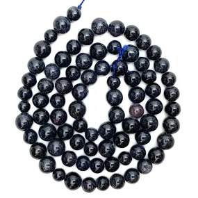 Dark Blue Sapphire Smooth Round Bead Strand