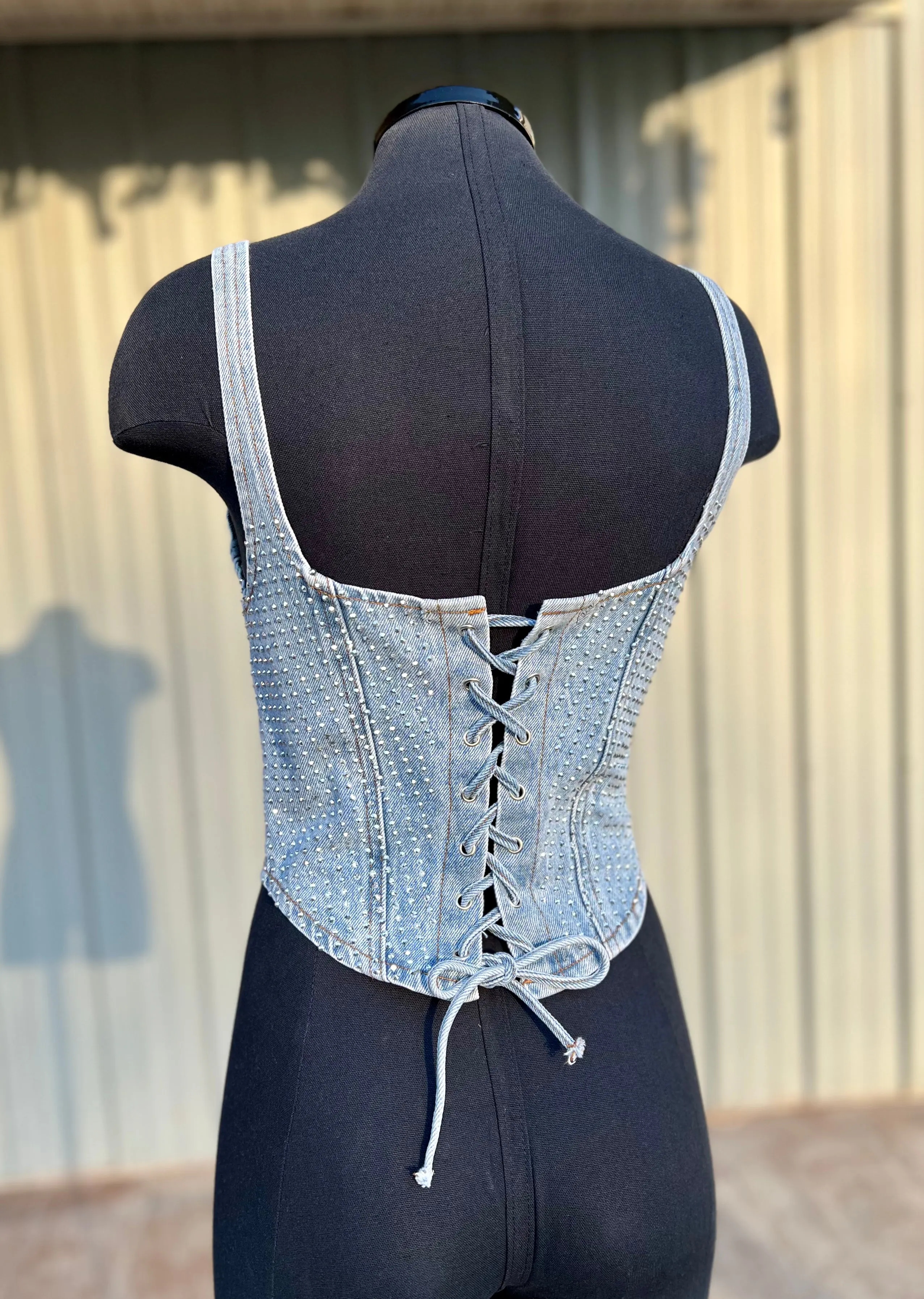 Denim Crystal Corset Top