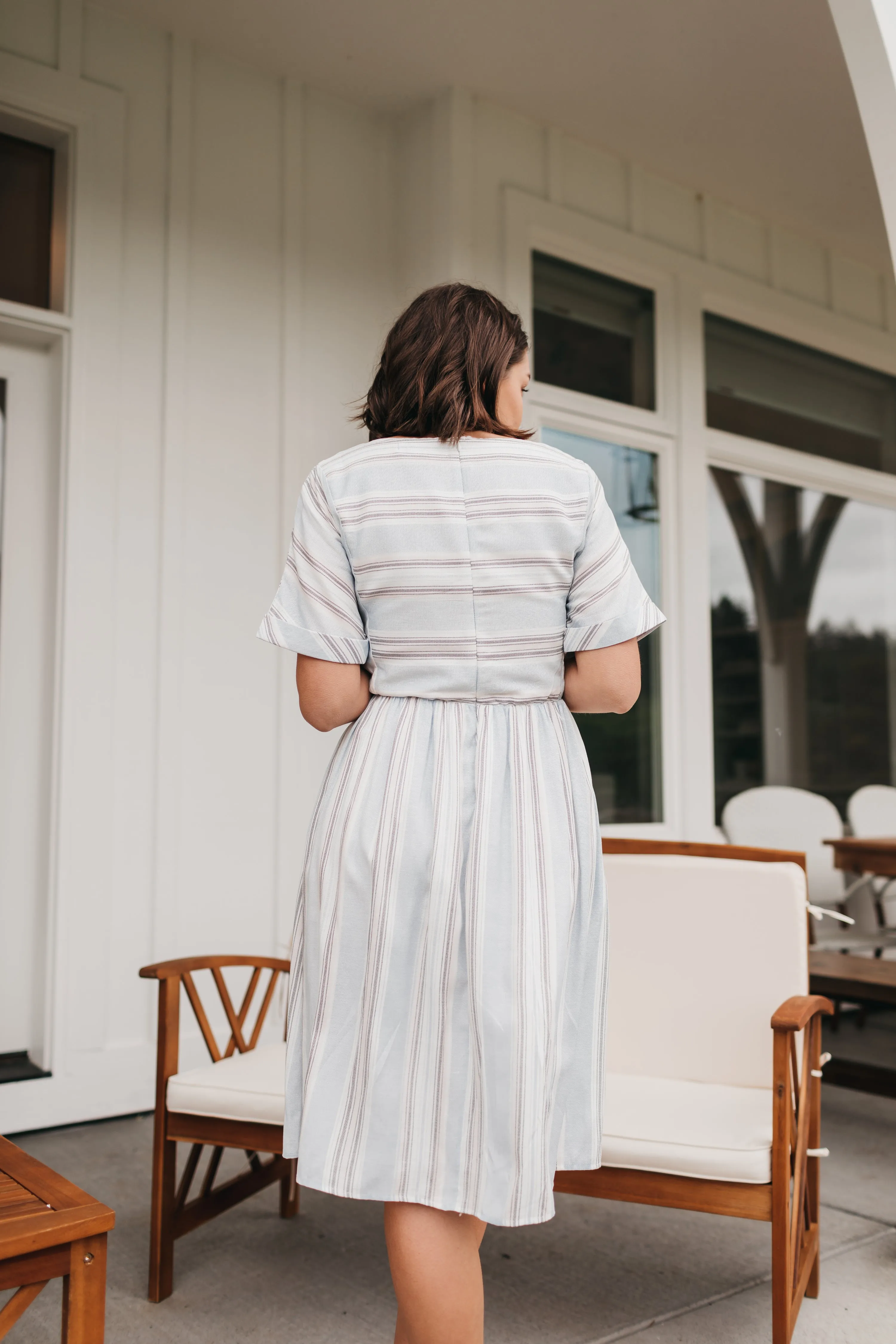 Doris Light Blue Dress in Stripes