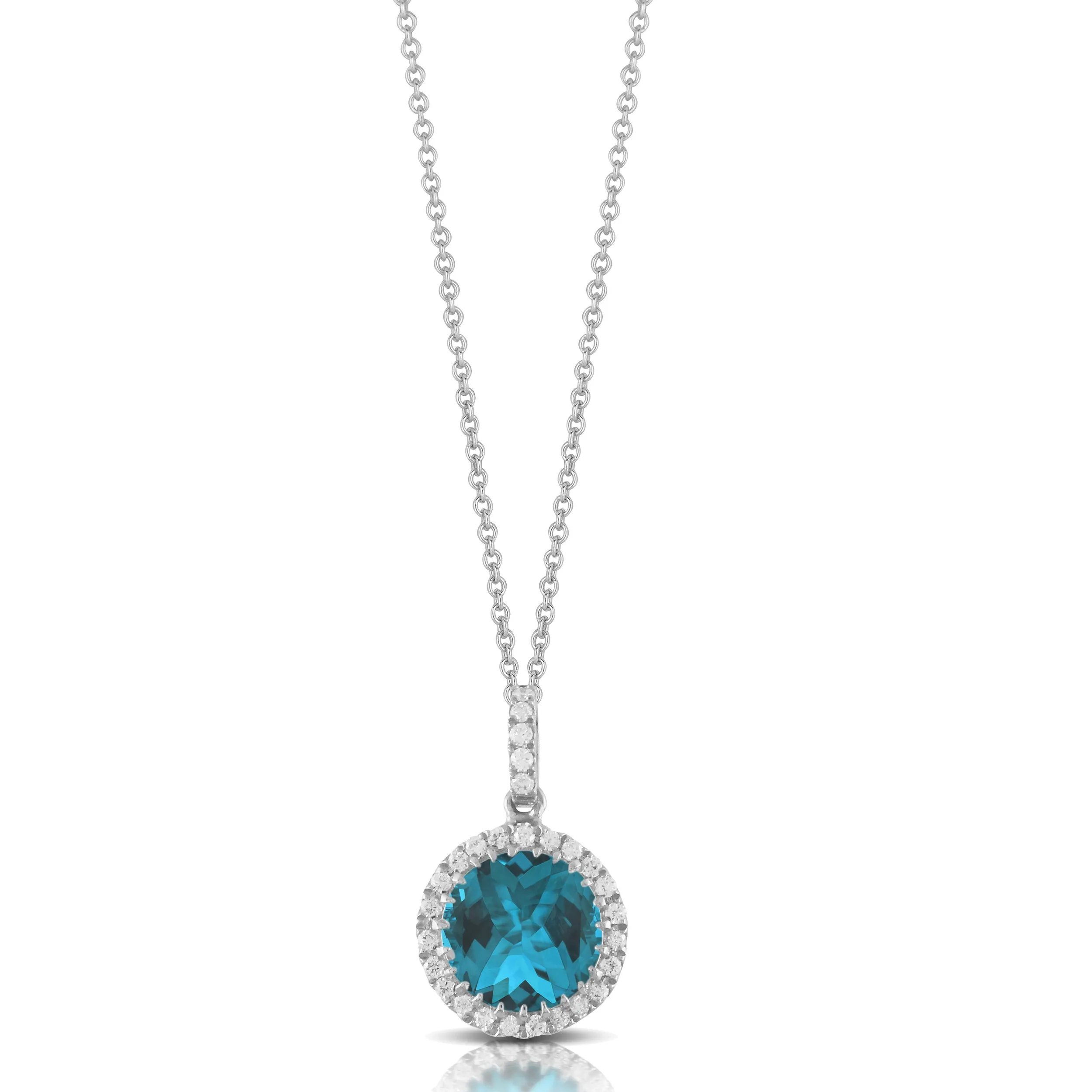 Doves London Blue Topaz & Round Diamond Halo Pendant Necklace P8522LBT