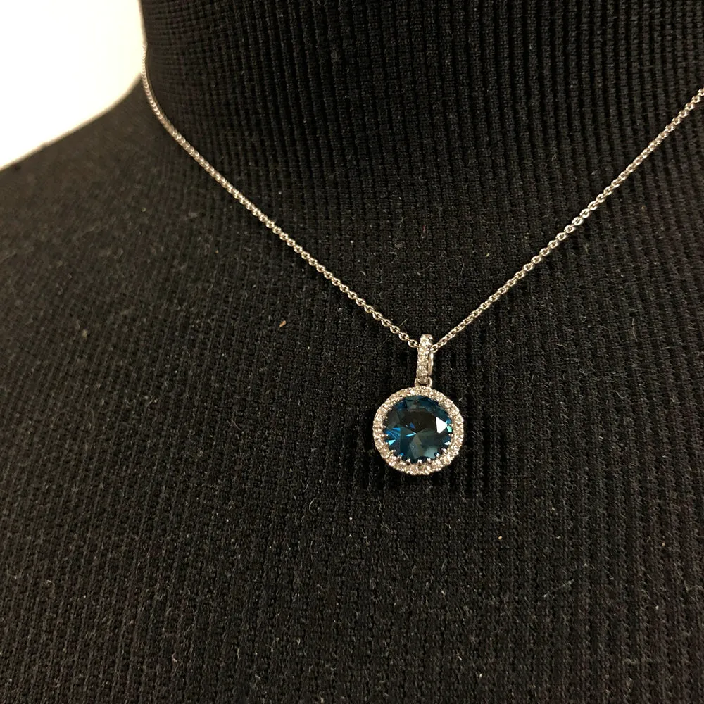 Doves London Blue Topaz & Round Diamond Halo Pendant Necklace P8522LBT