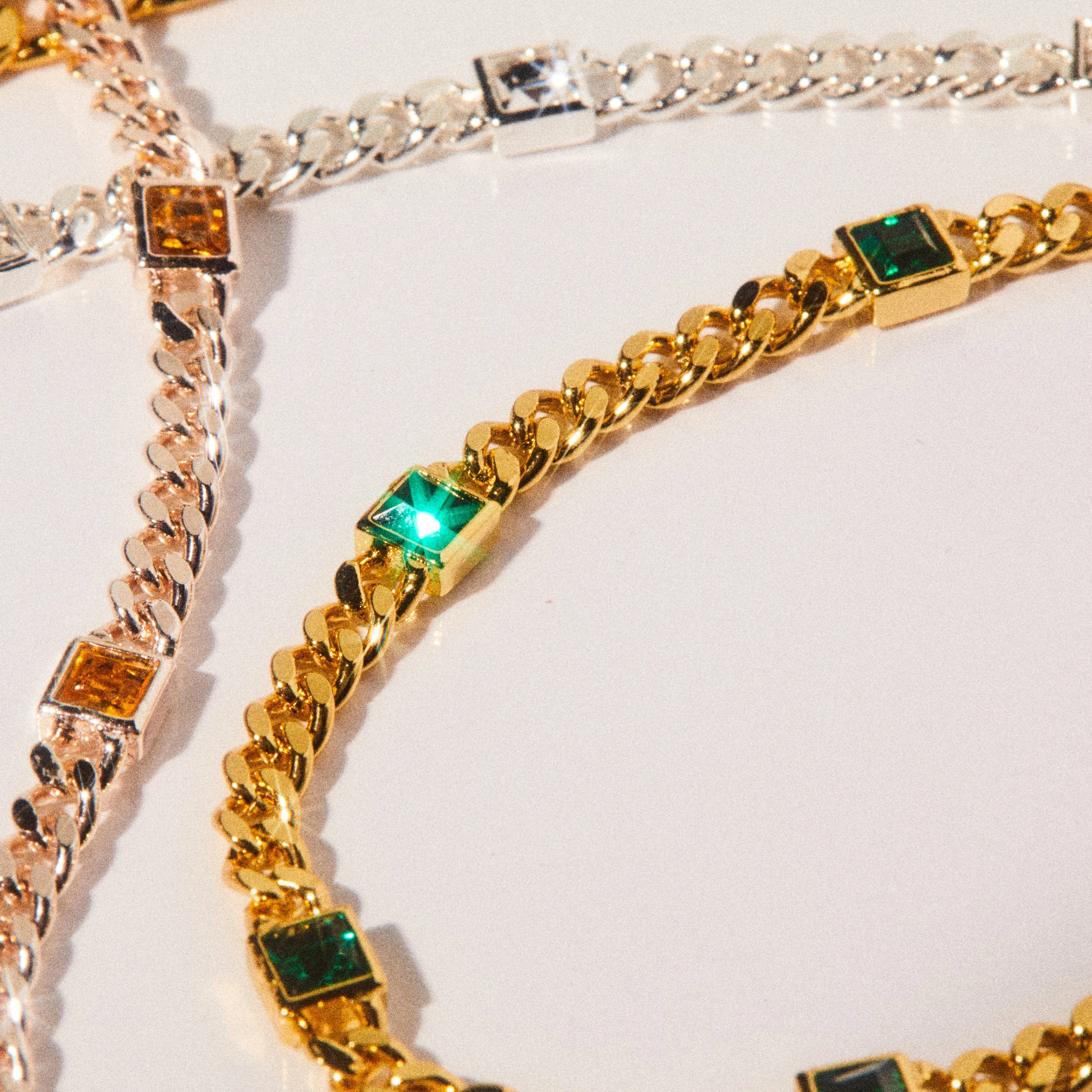 Emerald Curb Chain Bracelet, May Birthstone