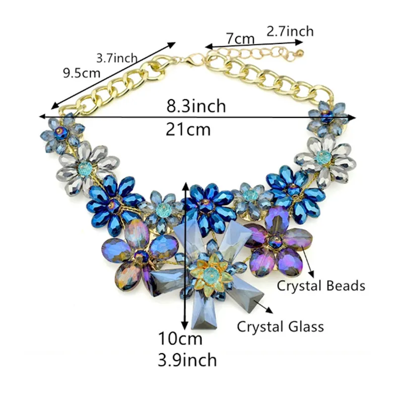 Fashion Charm Colorful Rhinestones Crystal Stone Flower Statement Bib Necklace