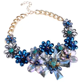 Fashion Charm Colorful Rhinestones Crystal Stone Flower Statement Bib Necklace