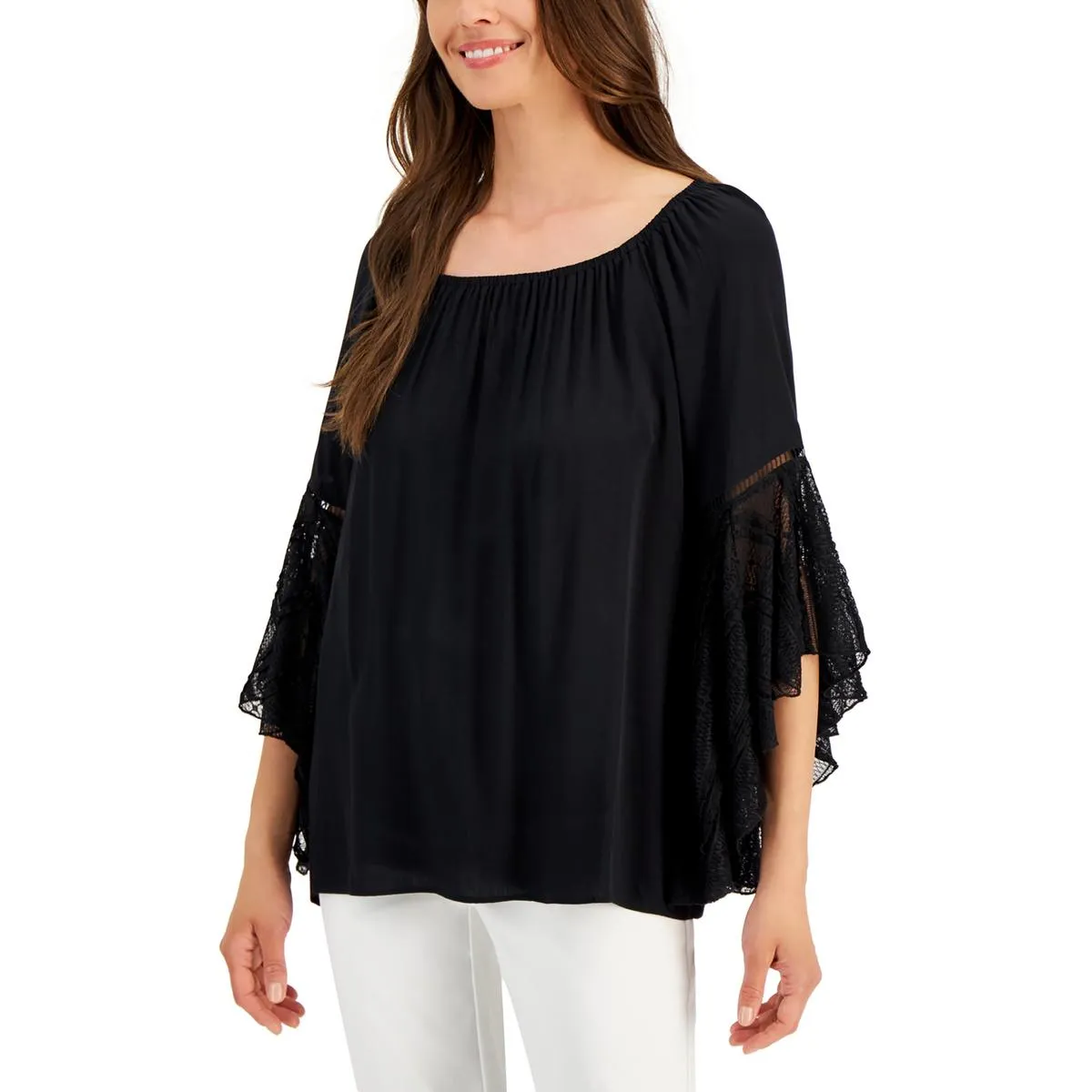 Fever Womens Lace Bell Sleeve Blouse