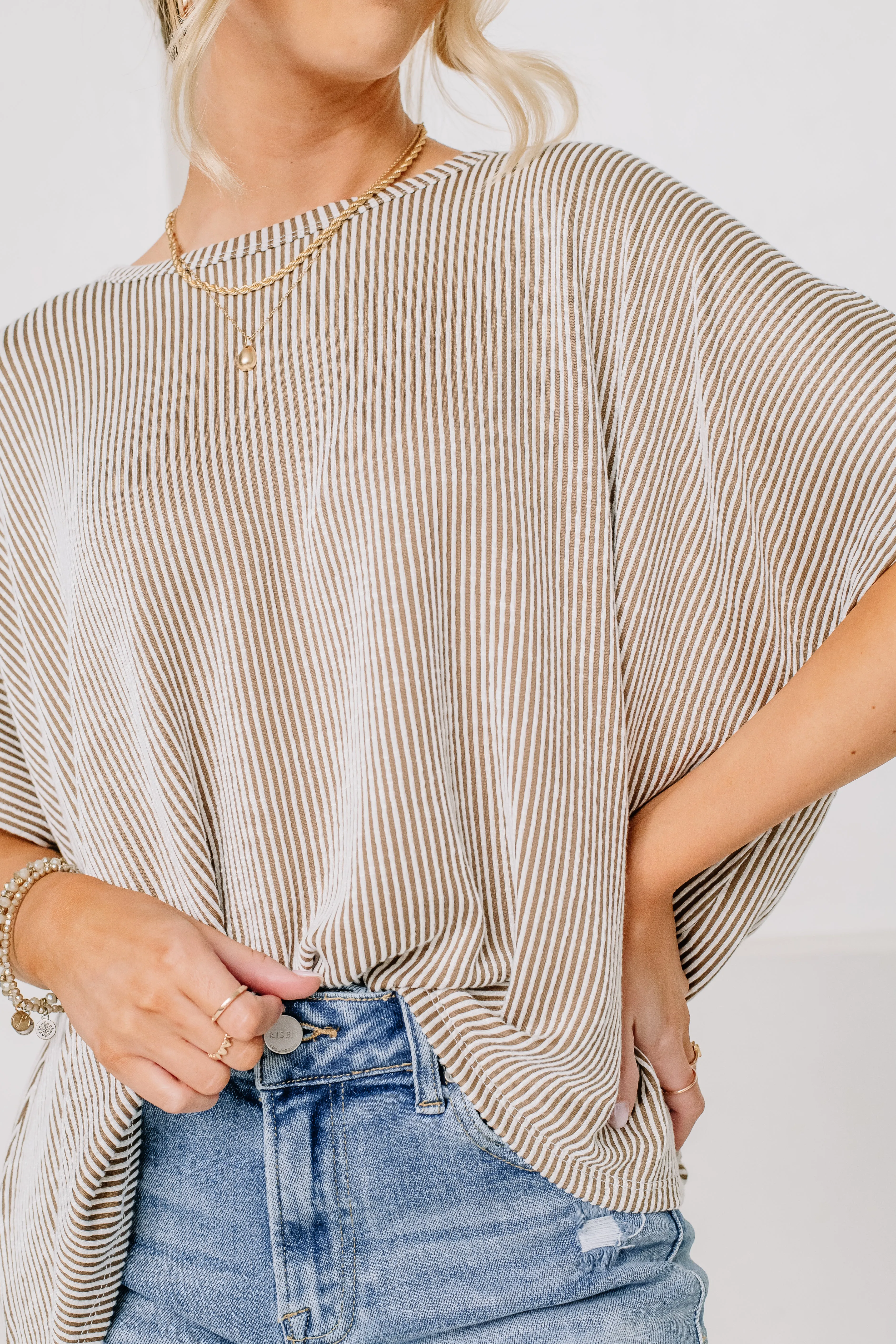 Follow Me Striped Oversized Top | Mocha