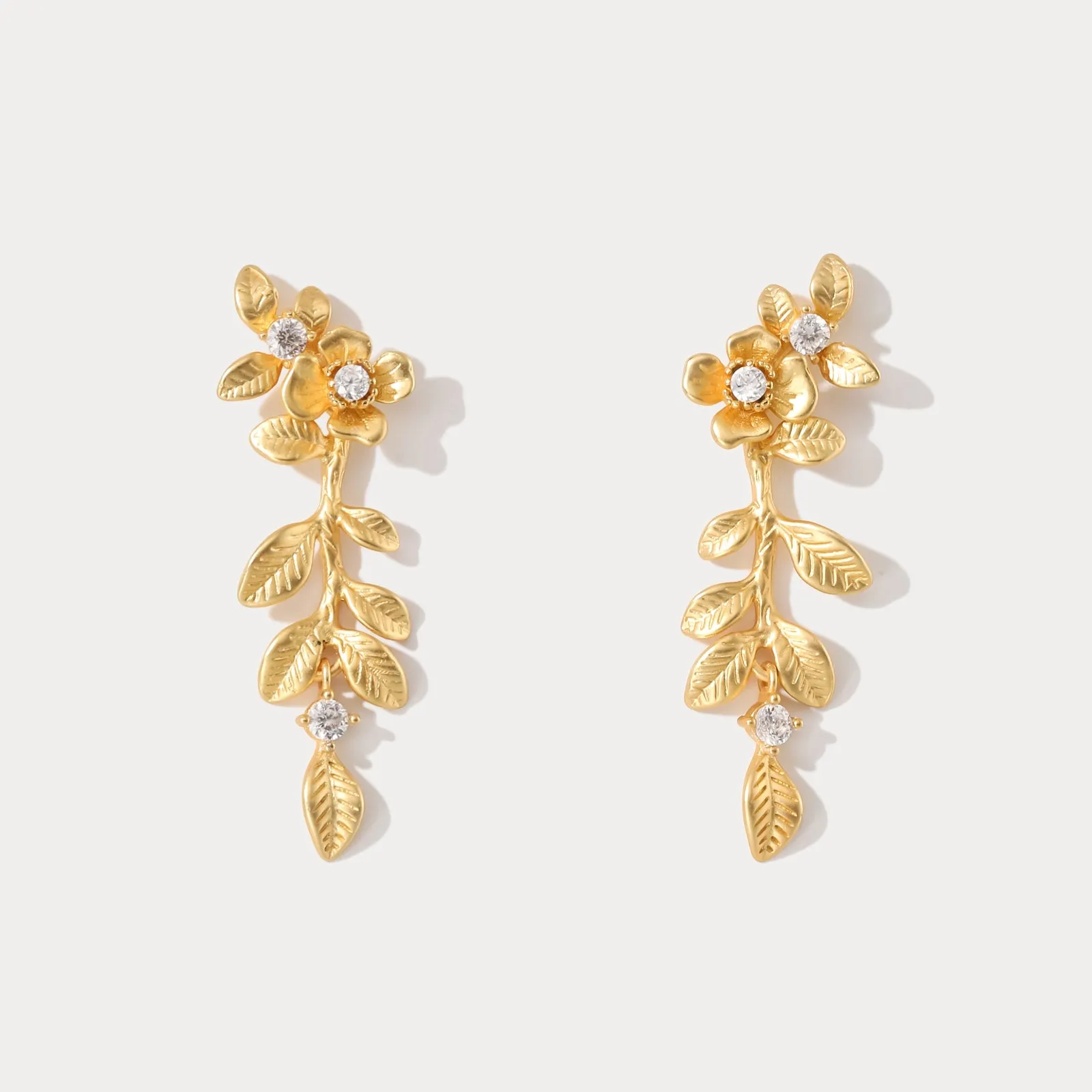 Gold Floral Leaf Drop Earrings