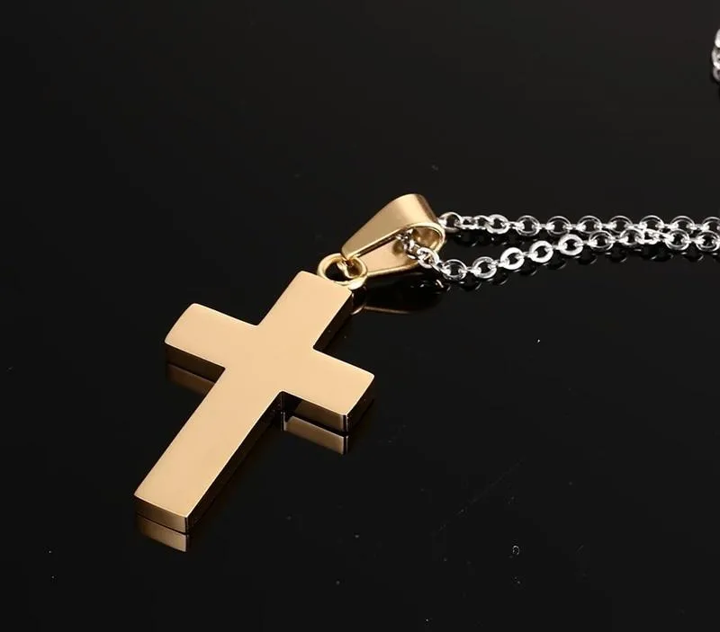 Golden Cross Pendant Necklace with Black Carbon Fiber Inlay Material