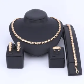 Gold/Silver Spine Link Necklace, Bracelet, Earrings & Ring Wedding Statement Jewelry Set