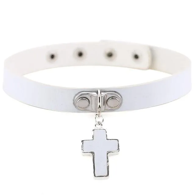 Gothic Black Cross Choker Necklace