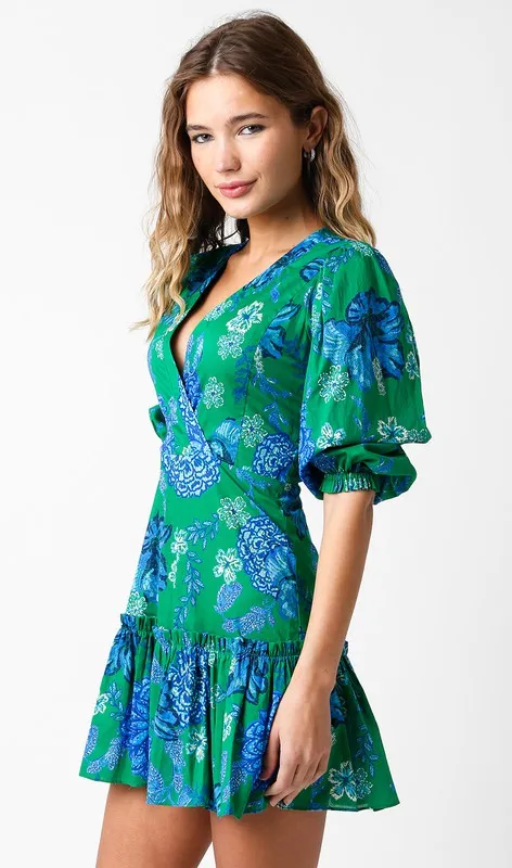 Green and Blue Floral Mini Dress