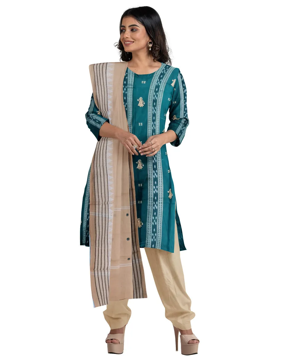 Green beige handwoven cotton nuapatna dress material