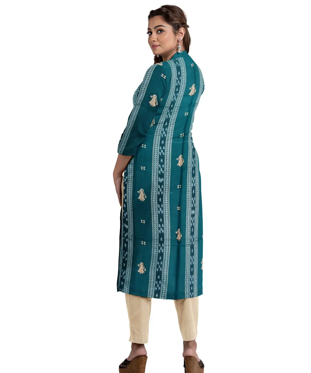 Green beige handwoven cotton nuapatna dress material