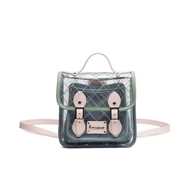 Green Pink Transparent Ladies School Backpack