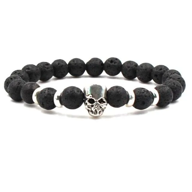 Handmade Natural Rhinestone Beaded Men’s Skull Bracelet