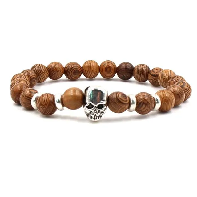 Handmade Natural Rhinestone Beaded Men’s Skull Bracelet