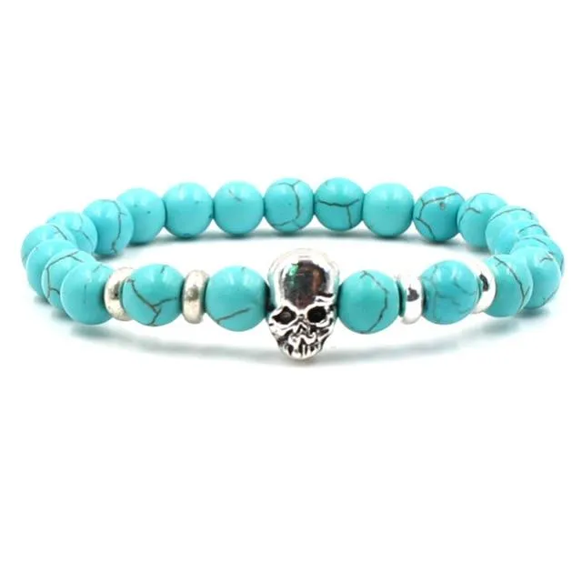 Handmade Natural Rhinestone Beaded Men’s Skull Bracelet