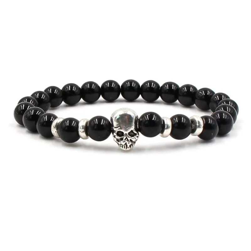 Handmade Natural Rhinestone Beaded Men’s Skull Bracelet