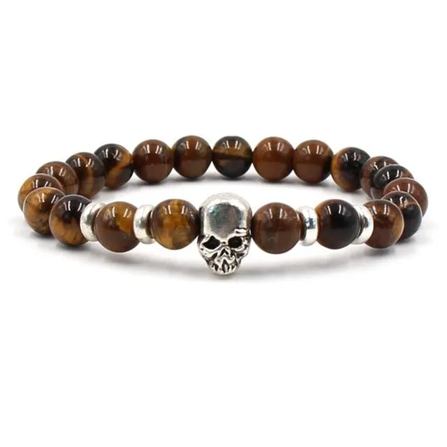 Handmade Natural Rhinestone Beaded Men’s Skull Bracelet