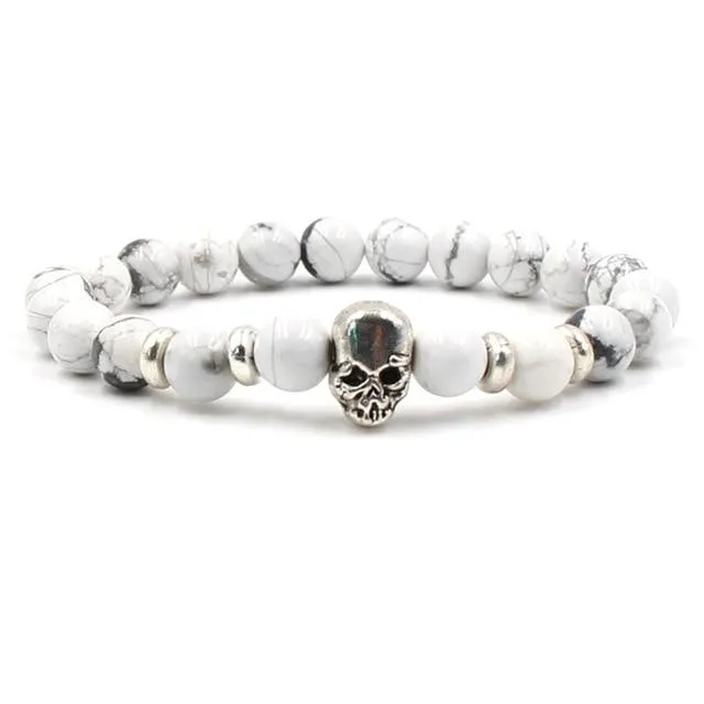 Handmade Natural Rhinestone Beaded Men’s Skull Bracelet