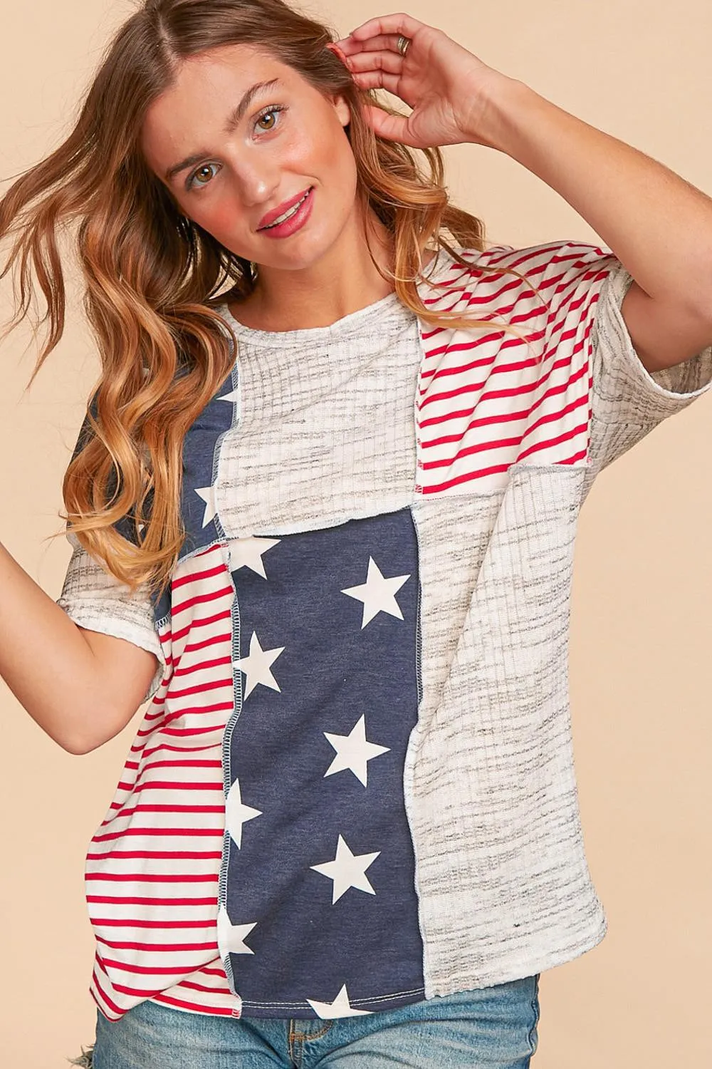 Haptics Patriotic Rib Star Knit Top