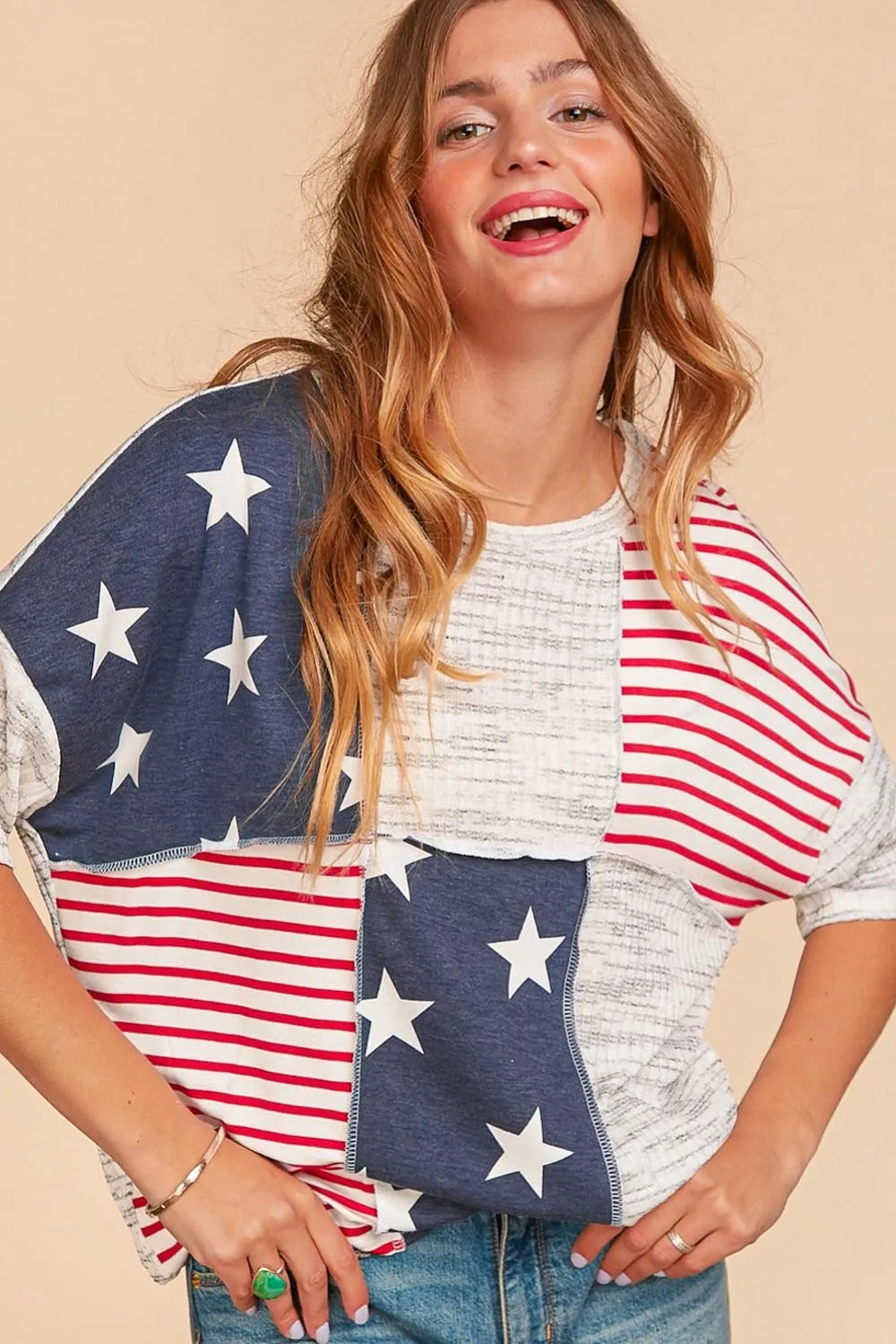 Haptics Patriotic Rib Star Knit Top