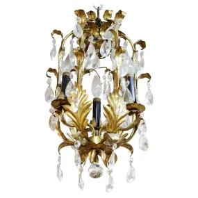 Italian Hollywood Regency Diminutive Gilt Tole Chandelier with Crystal Droplets