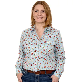 Just Country Womens Full Button Print Workshirt Sea Salt Poppy