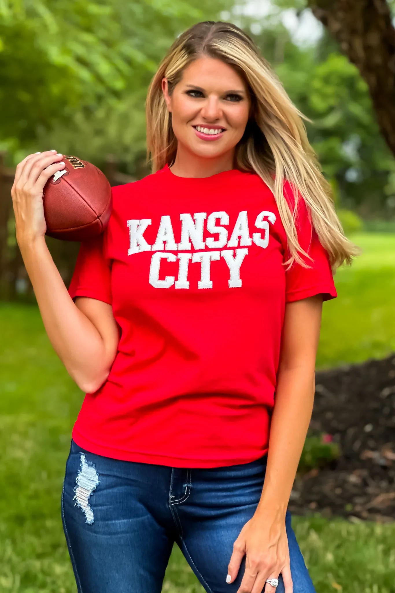 Kansas City Vinyl Puffed Letter T-Shirt : Red/White/Gold