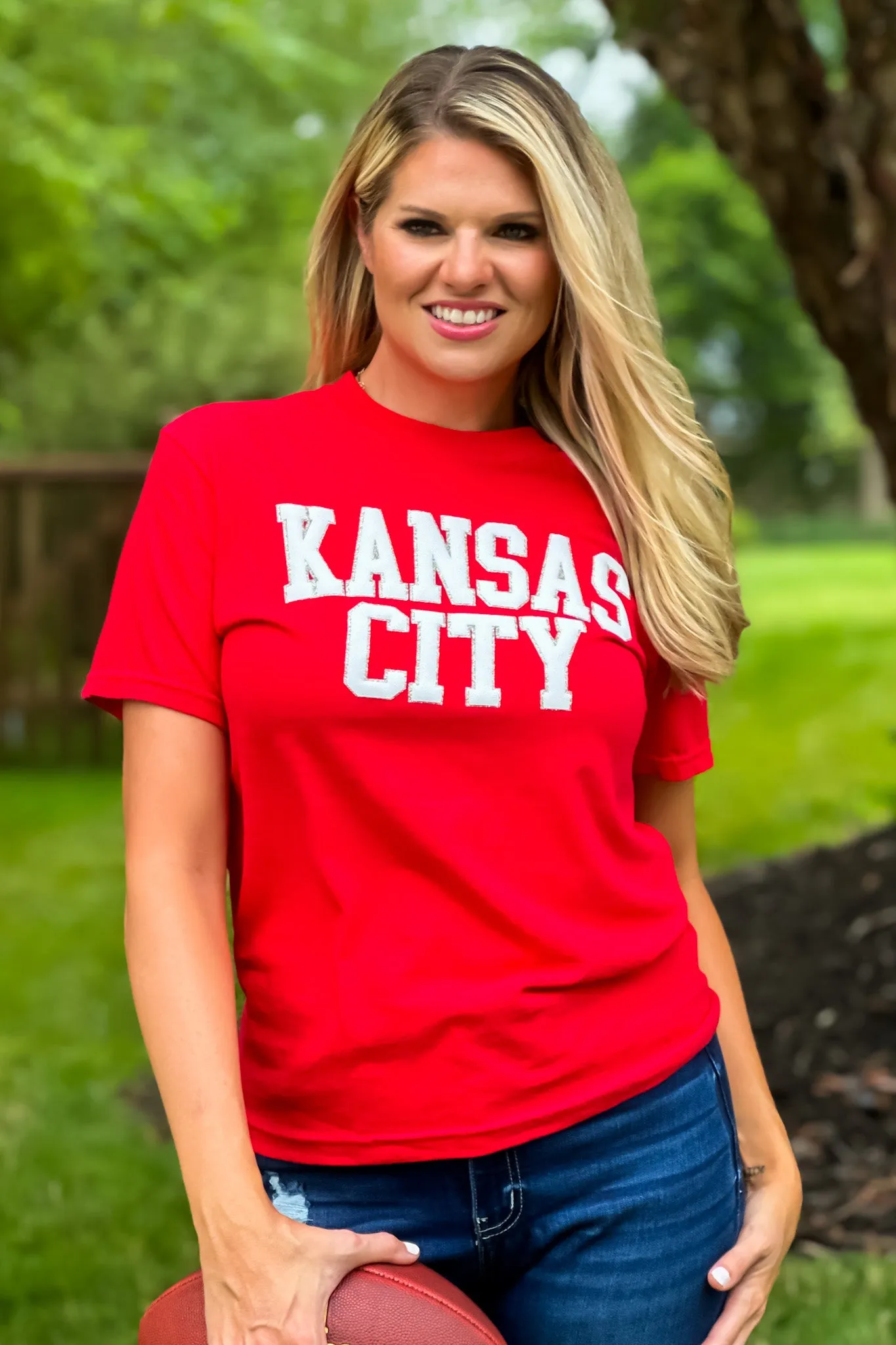 Kansas City Vinyl Puffed Letter T-Shirt : Red/White/Gold