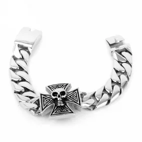 Large 316L Stainless Steel Skull and Cross Bracelet