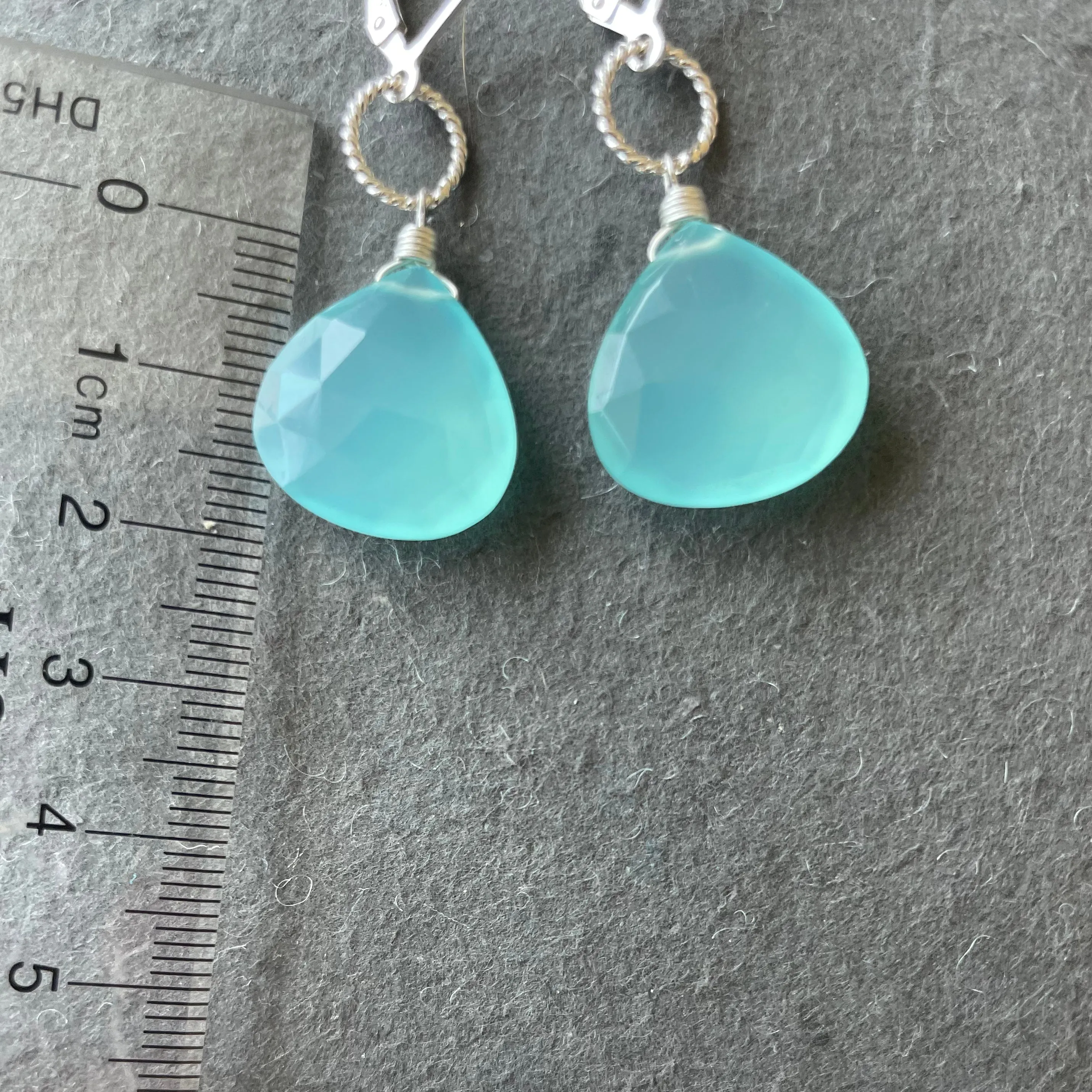 Large Aqua Chalcedony hoop leverback earrings