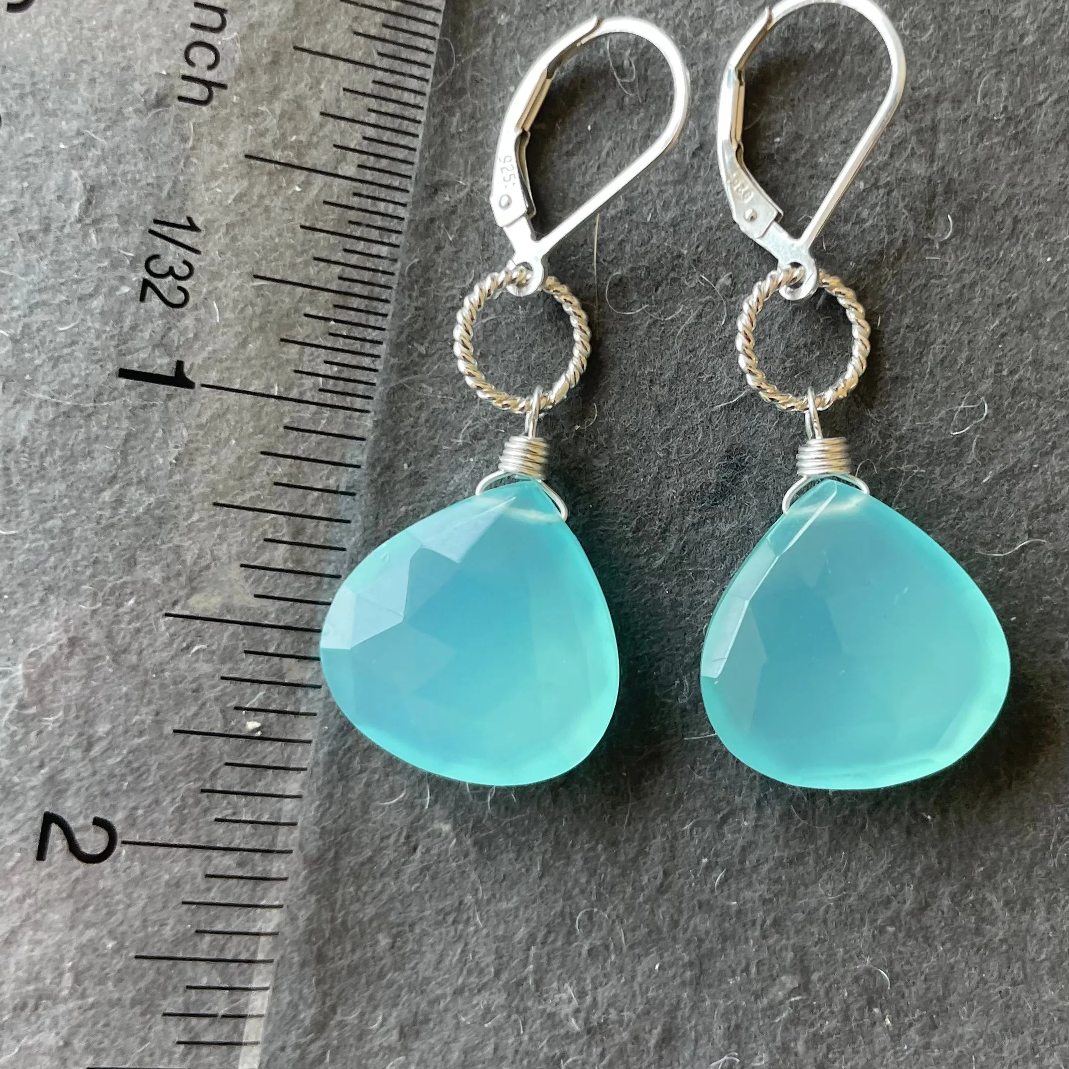 Large Aqua Chalcedony hoop leverback earrings