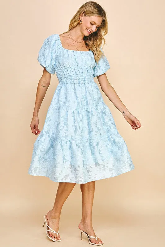 Light Blue Puff Midi Dress