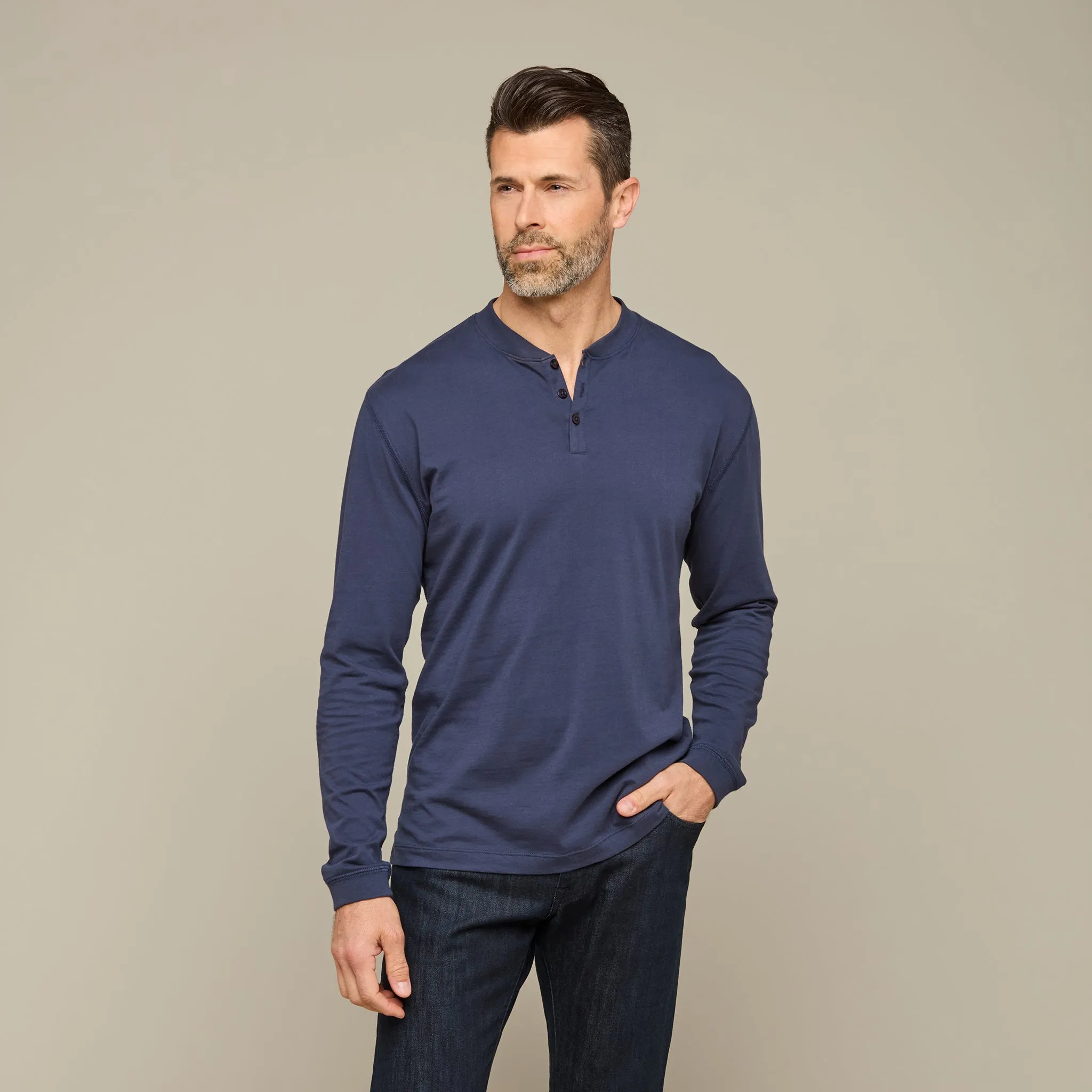 Lucchese Pima Cotton Henley :: Navy