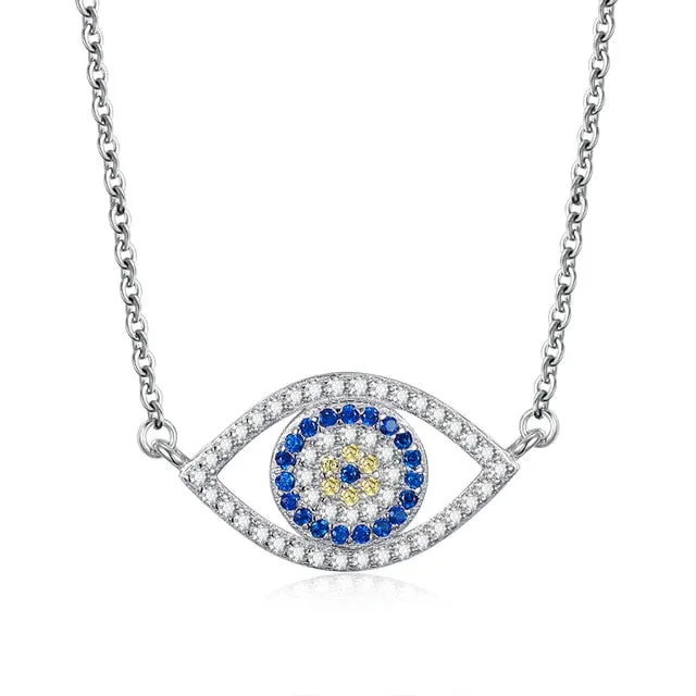 Lucky Blue Evil Eye 925 Sterling Silver Punk Pendant Necklace