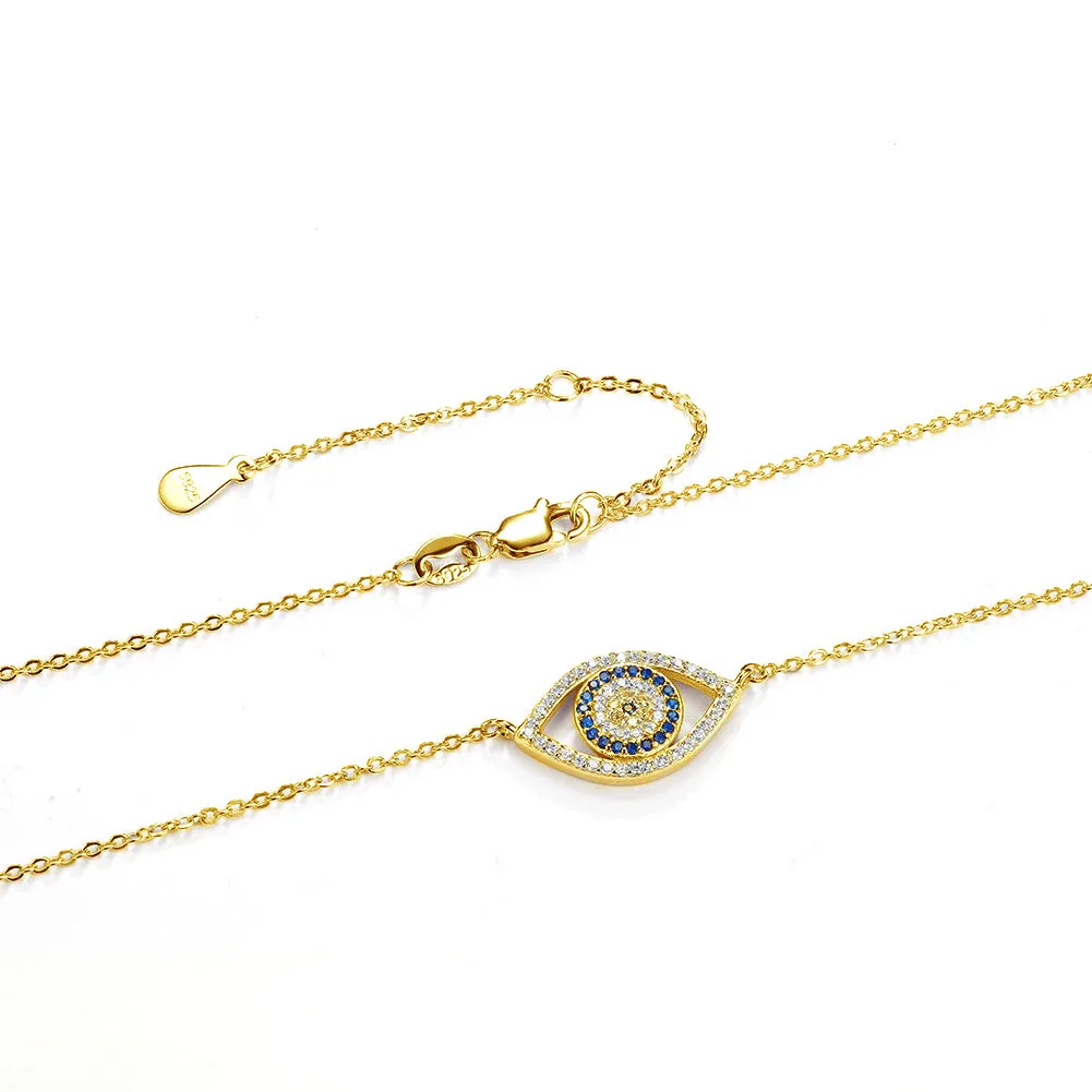 Lucky Blue Evil Eye 925 Sterling Silver Punk Pendant Necklace