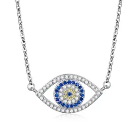 Lucky Blue Evil Eye 925 Sterling Silver Punk Pendant Necklace