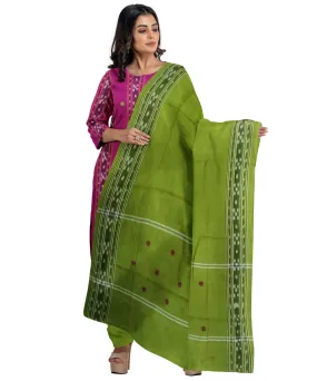 Magenta olive green handwoven cotton nuapatna dress material