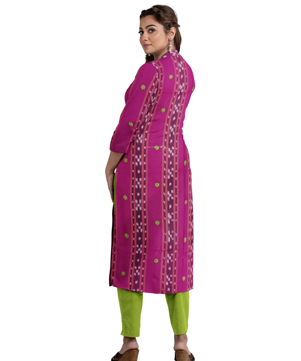 Magenta olive green handwoven cotton nuapatna dress material