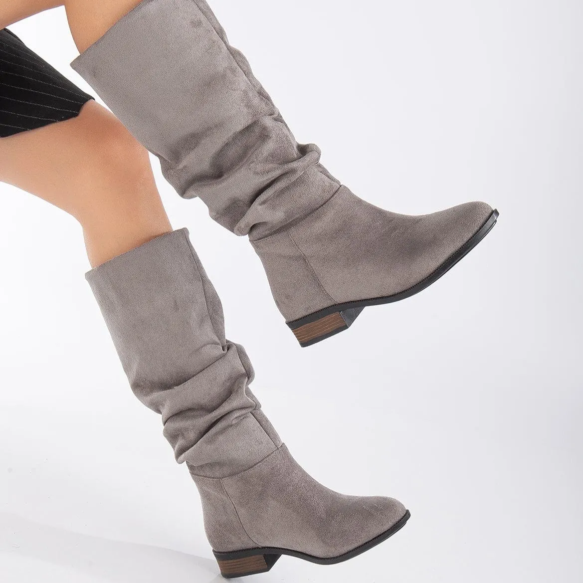 Maribel Vegan Suede Slouchy Boots | Grey